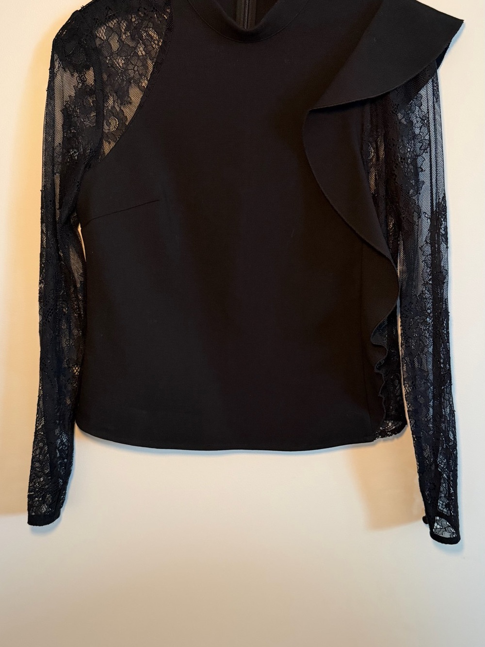 Self-Portrait Black Lace Sleeve Ruffle Blouse